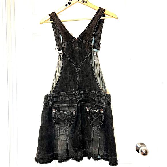 Vintage Candies Suspender Pleated Black Jean overall mini skirt XL - Picture 1 of 4